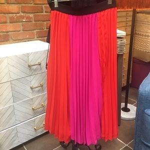 NWT THML Sorbet Pink & RED pleated Midi Skirt XS